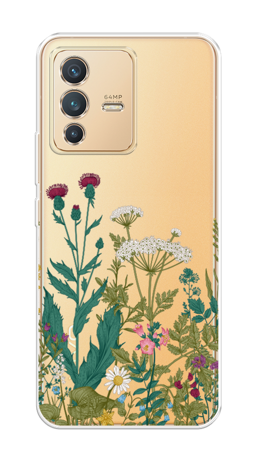 

Чехол на Vivo V23 "Дикие полевые цветы", Зеленый;розовый;белый, 266050-2
