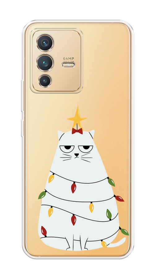 

Чехол на Vivo V23 "Котик в гирлянде", Белый;красный;желтый, 266050-1