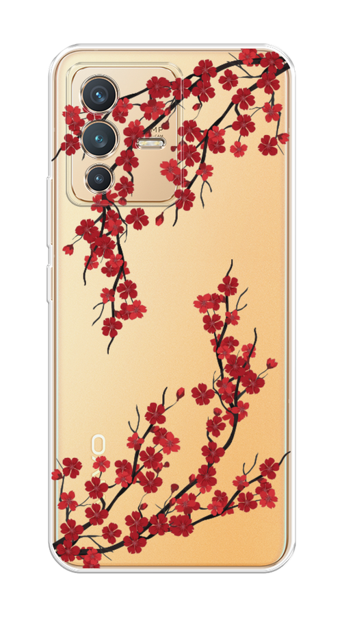 

Чехол на Vivo V23 "Красная сакура", Красный;черный, 266050-2