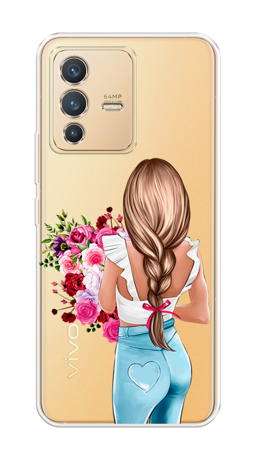 

Чехол на Vivo V23 "Девушка с цветами", Коричневый;розовый;голубой, 266050-6