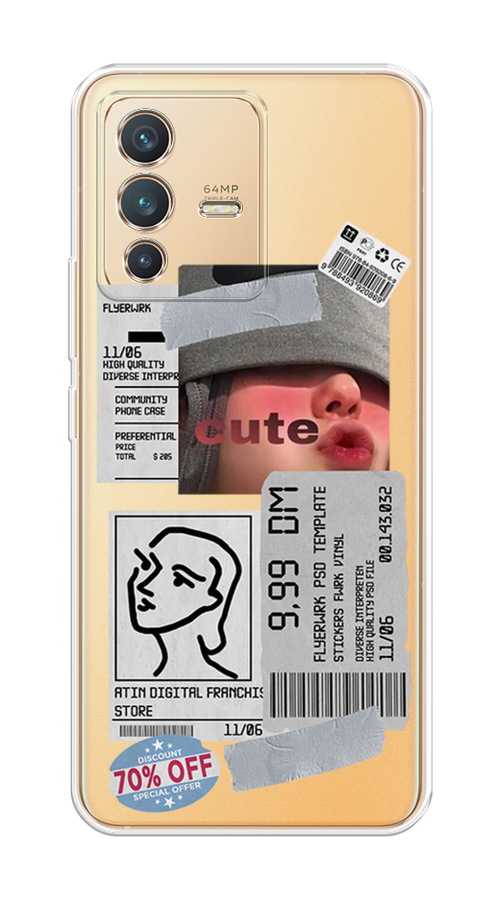 

Чехол на Vivo V23 "Cute girl collage", Розовый;серый;голубой, 266050-6