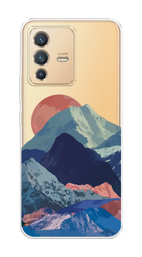 

Чехол на Vivo V23 "Закат в снежных горах", Красный;серый;голубой, 266050-2