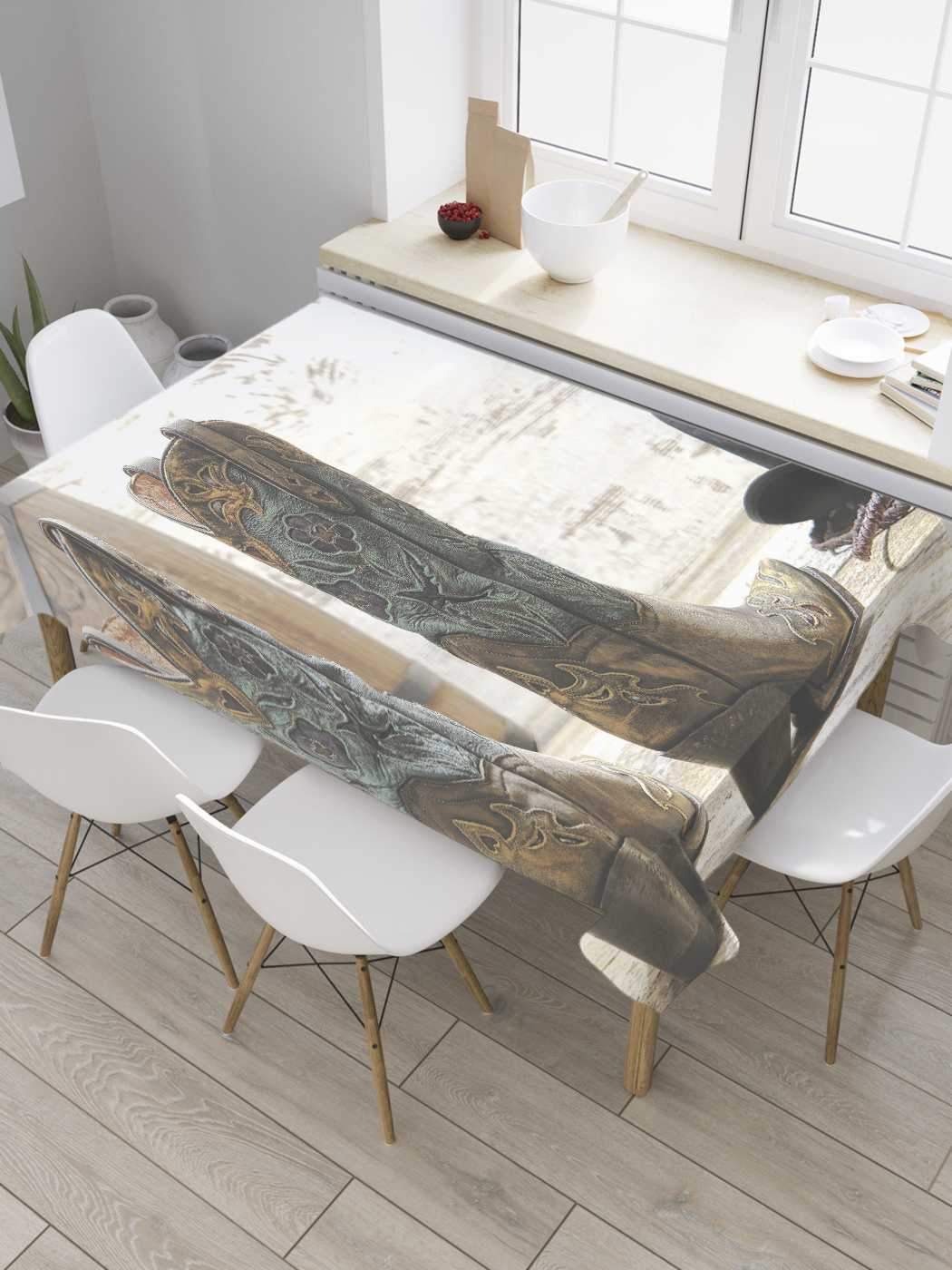 

Скатерть прямоугольная JoyArty "Техасец в гостях" из сатена, 180x145 см, Голубой, Техасец в гостях