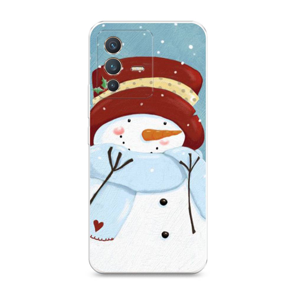 

Чехол на Vivo V23 "Застенчивый снеговик", Голубой;белый;красный, 266050-5