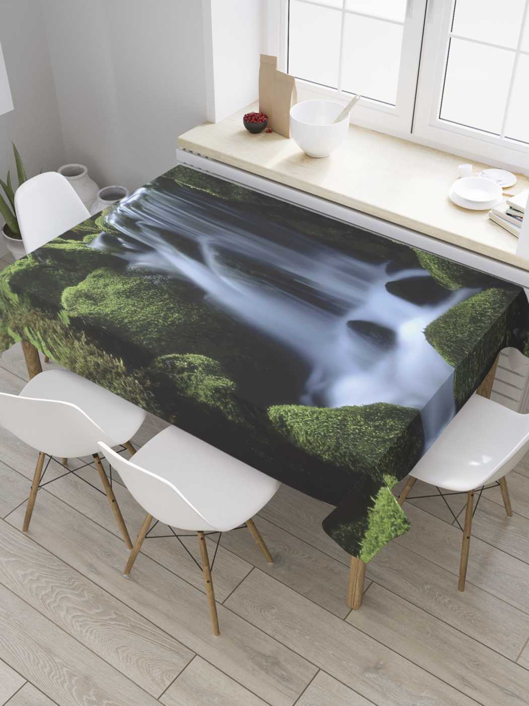 

Скатерть прямоугольная JoyArty "Водопад в камнях" из сатена, 180x145 см, Розовый, Водопад в камнях