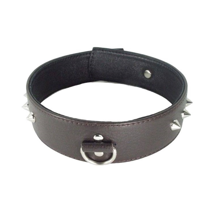 Ошейник BDSM Арсенал кожаный с кольцом увеличенного размера коричневый