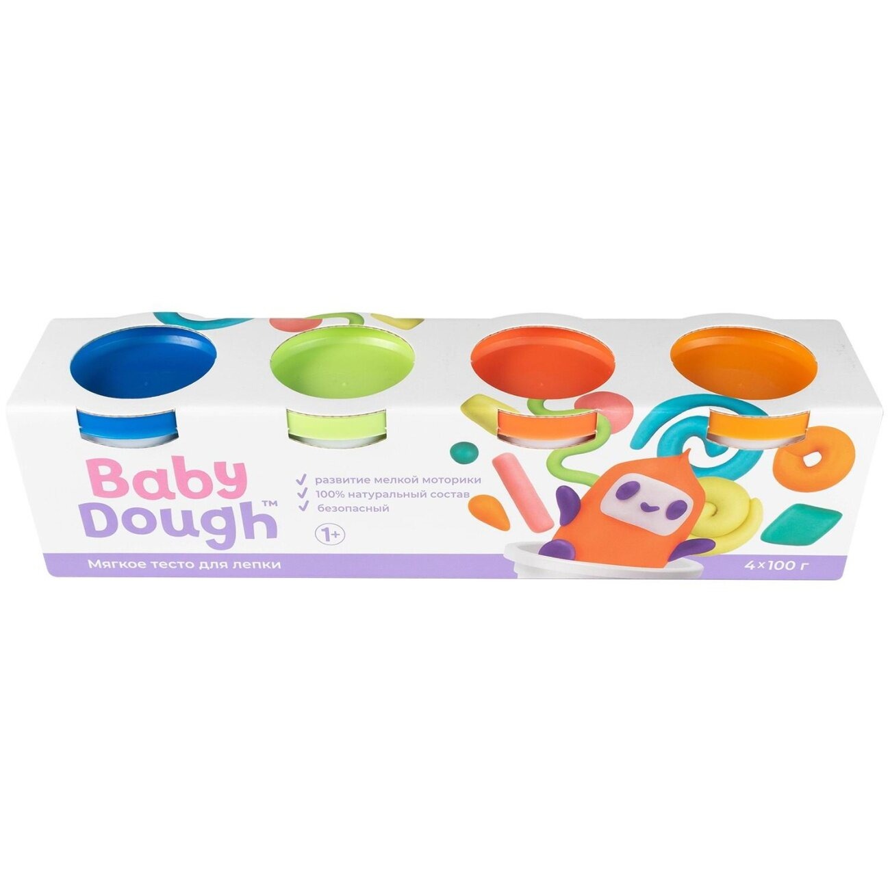 

Тесто для лепки Baby Dough Набор № 2 240 г 4 цвета, Красный;зеленый;синий;оранжевый