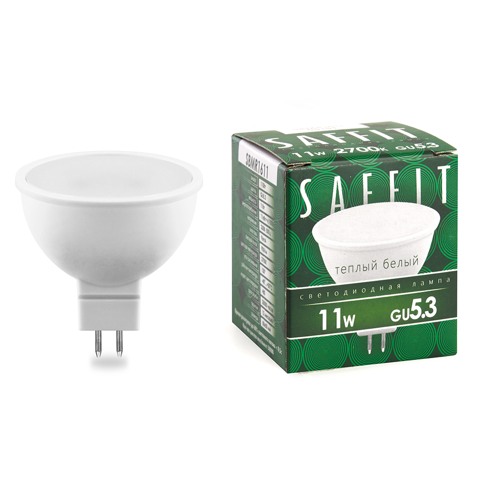 

Лампочка светодиодная Saffit SBMR1611, 11Вт G5.3 230V упаковка 10 шт 55151, SBMR1611