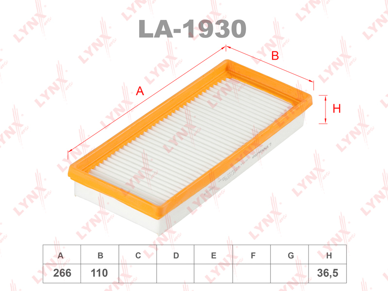 

Фильтр воздушный двигателя LYNXauto LYNXauto_LA1930, LA1930