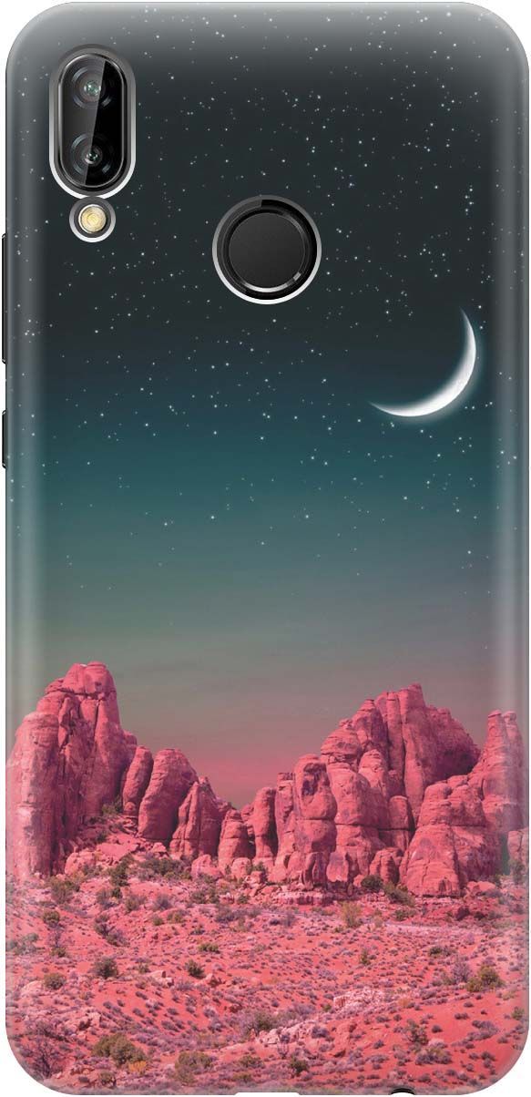

Чехол на Huawei P20 Lite/Nova 3e "Месяц над розовыми горами", Розовый;черный, 829