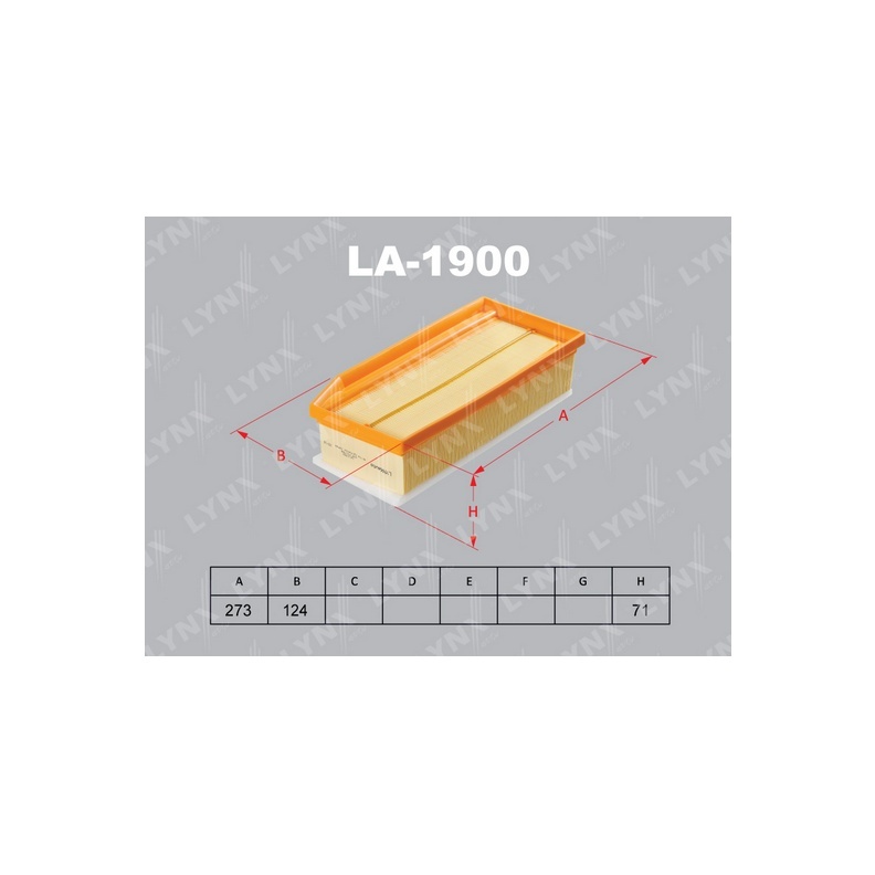 

Фильтр воздушный двигателя LYNXauto LYNXauto_LA1900, LA1900