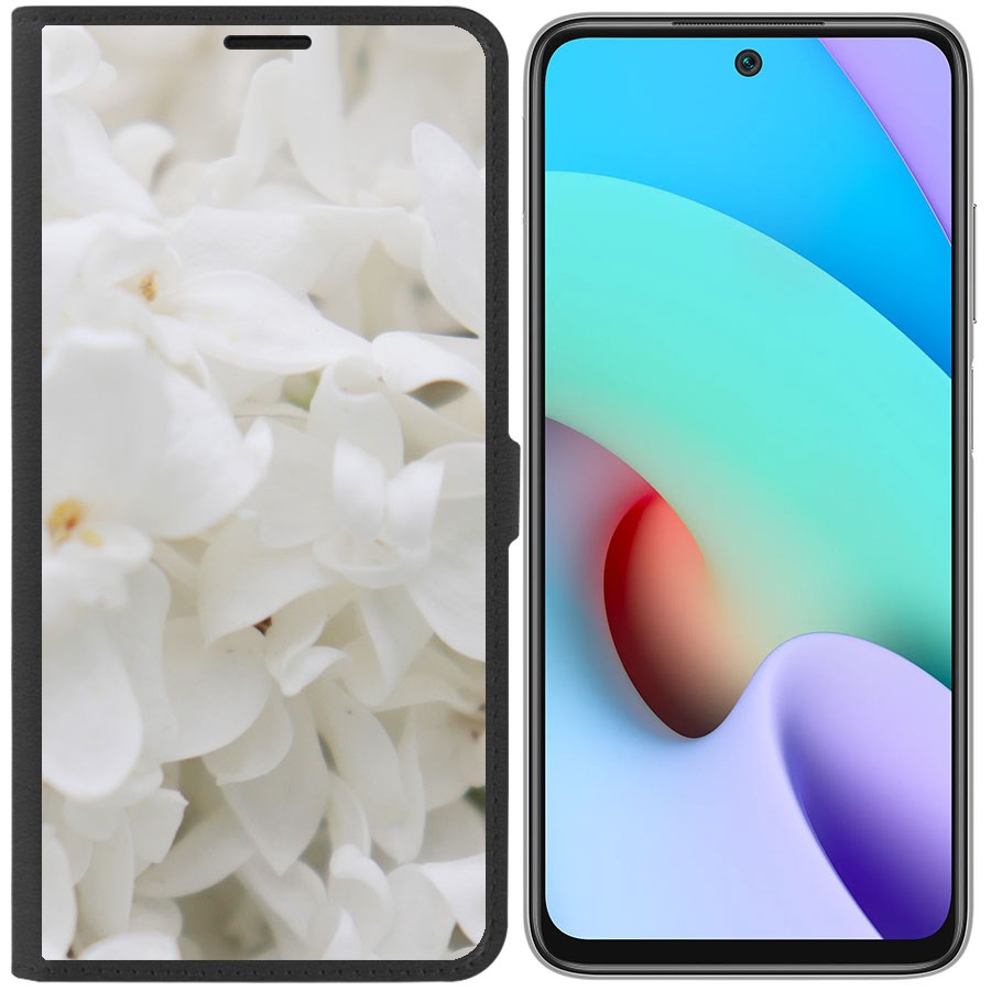 

Чехол-книжка Eco Book для Xiaomi Redmi 10 Белые лилии, Черный