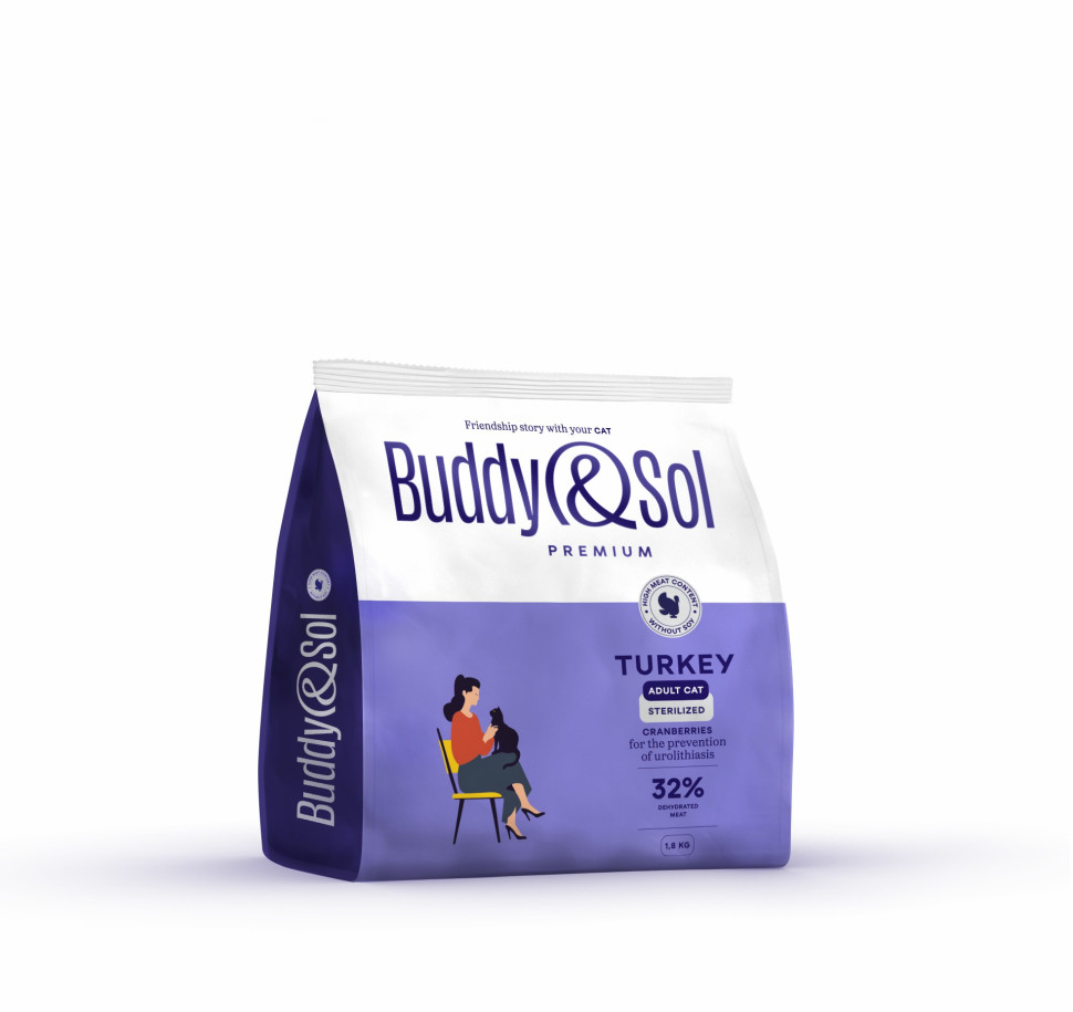 Сухой корм для кошек Buddy&Sol Premium Sterilized, для стерилизованных,с индейкой, 1,8 кг