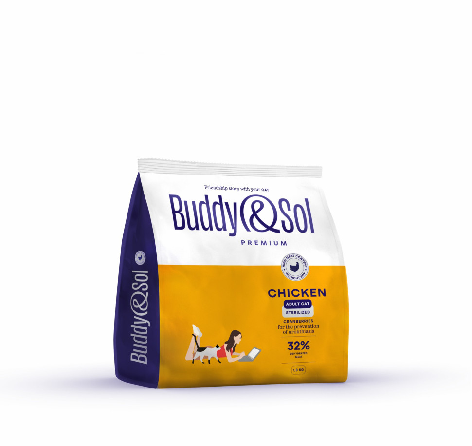 Сухой корм для кошек Buddy&Sol Premium Sterilized, для стерилизованных, с курицей, 1,8 кг