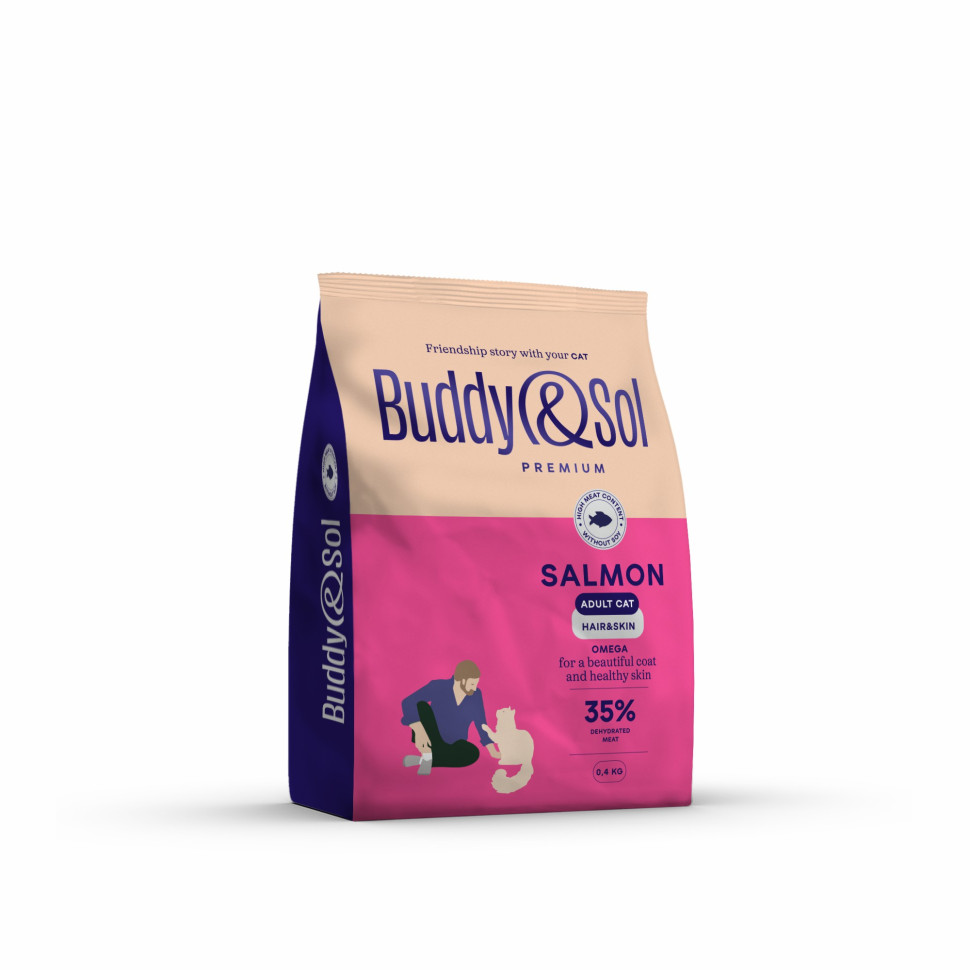 Сухой корм для кошек Buddy&Sol Premium Hair&Skin, для кожи и шерсти, с лососем, 400 г