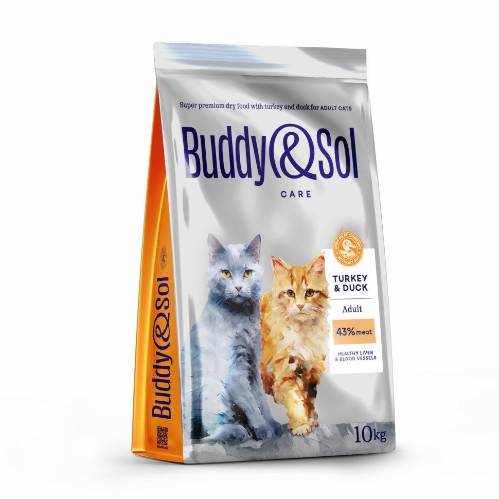 Сухой корм для кошек Buddy&Sol Care Adult, с индейкой и уткой, 10 кг