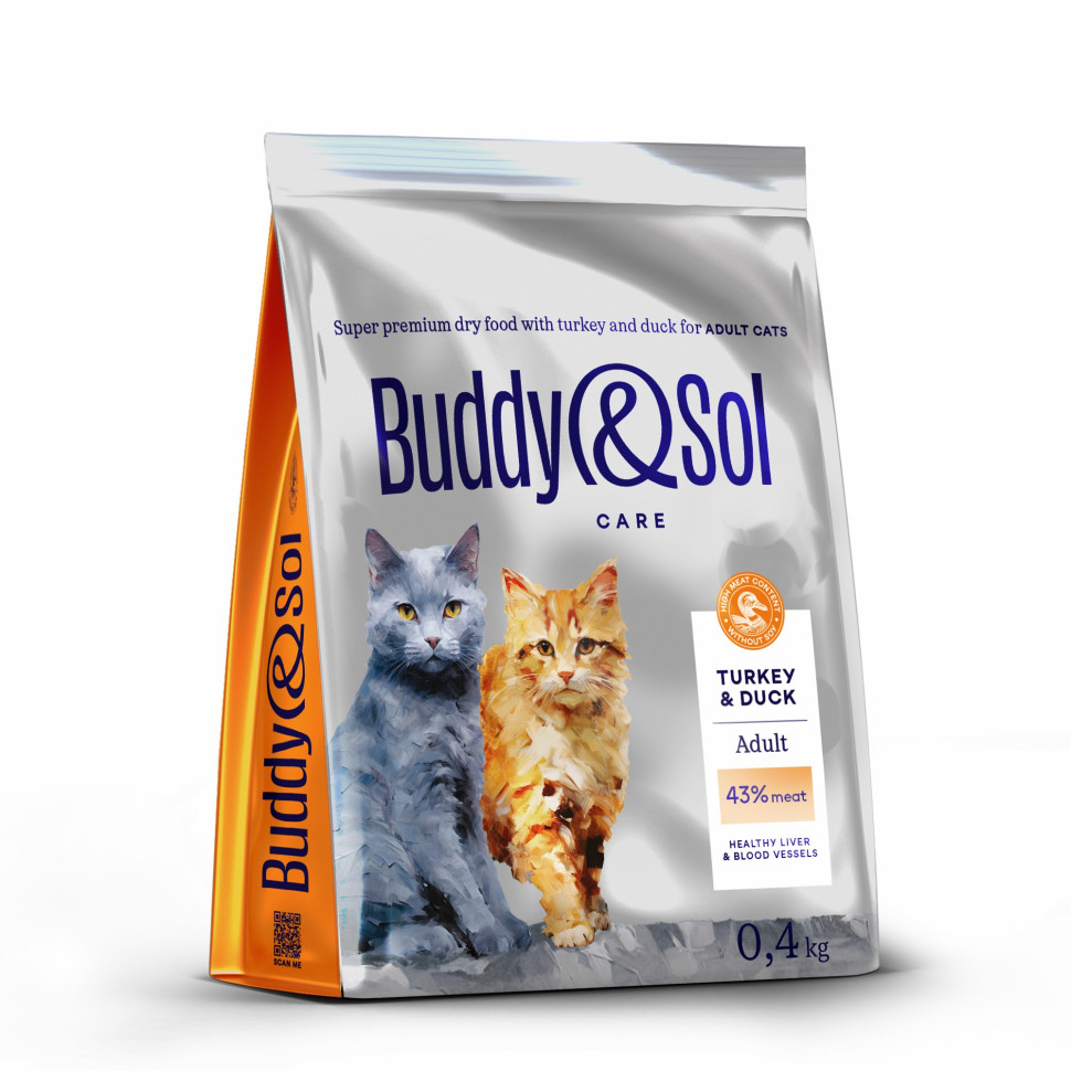 Сухой корм для кошек Buddy&Sol Care Adult, с индейкой и уткой, 400 г