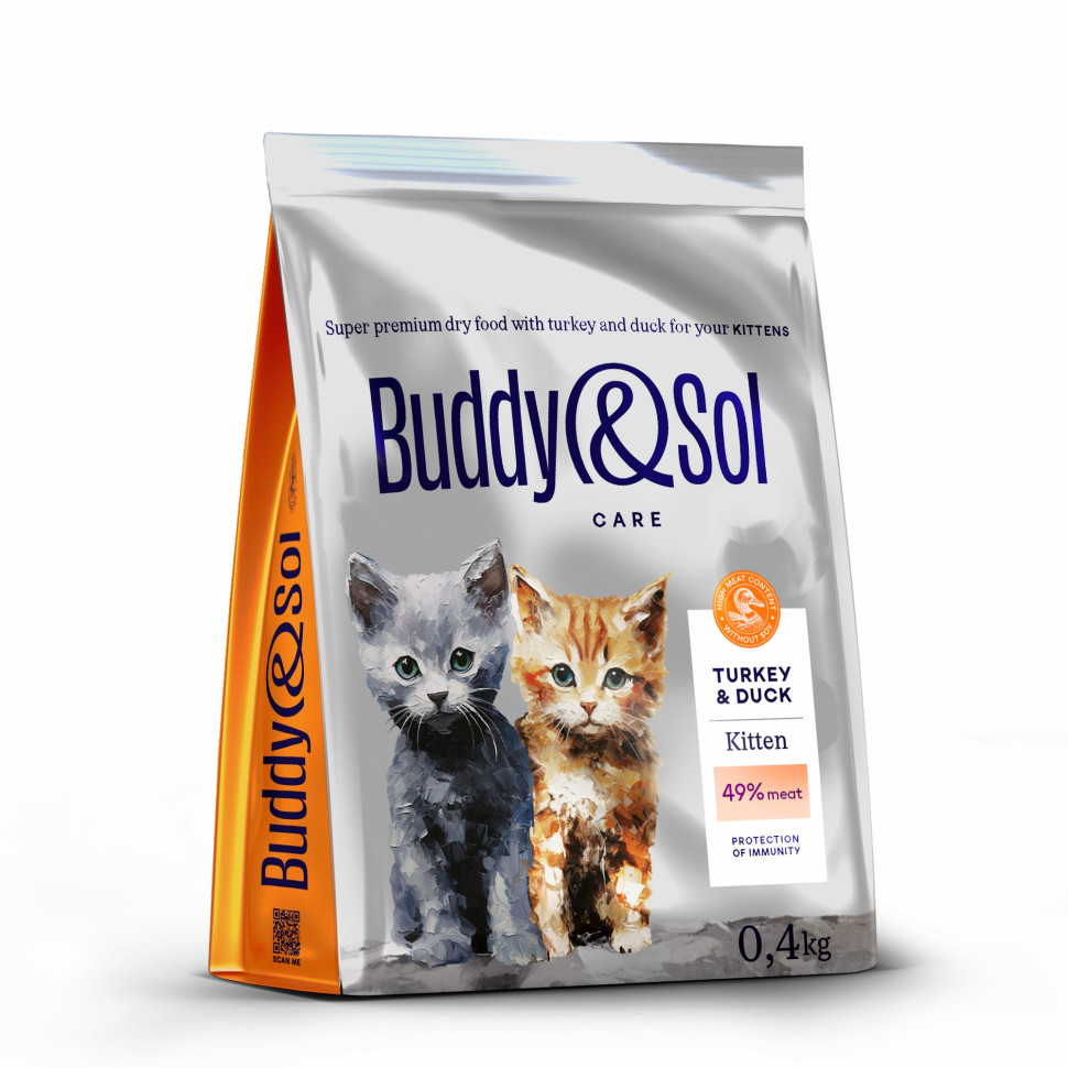 Сухой корм для котят Buddy&Sol Care Kitten, с индейкой и уткой, 400 г