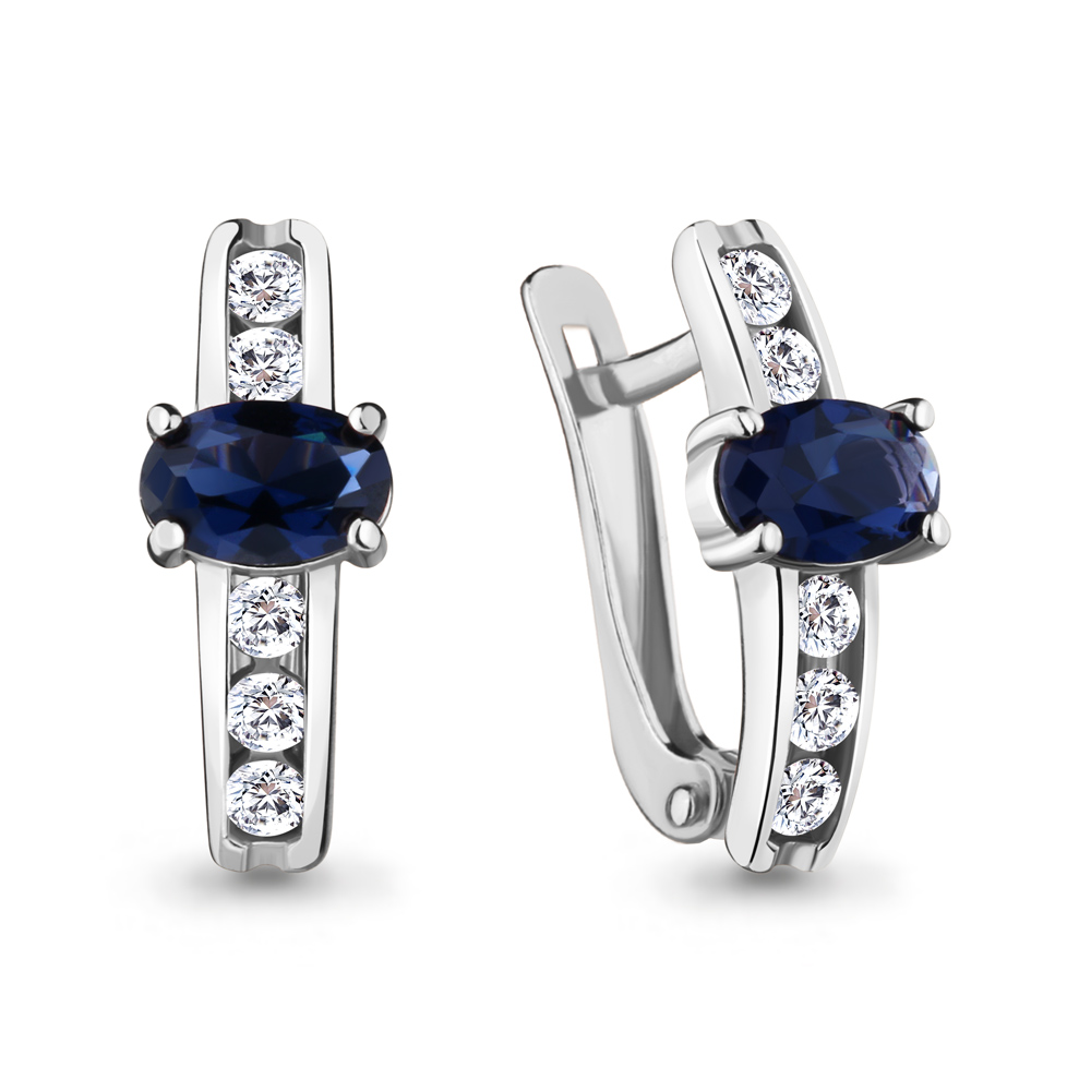 

Серьги из серебра с фианитом\сапфиром искусственным Aquamarine Aquamarine 48814АБ_925_р, 48814АБ_925_р