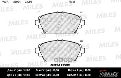 фото Колодки тормозные nissan primera (p12) 02>/almera tino 00>05 передние miles арт. e100158