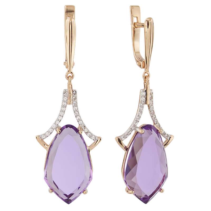 

Серьги из красного золота с фианитом, аметистом ALORIS Серьги 1326АКц, Серьги 1326АКц