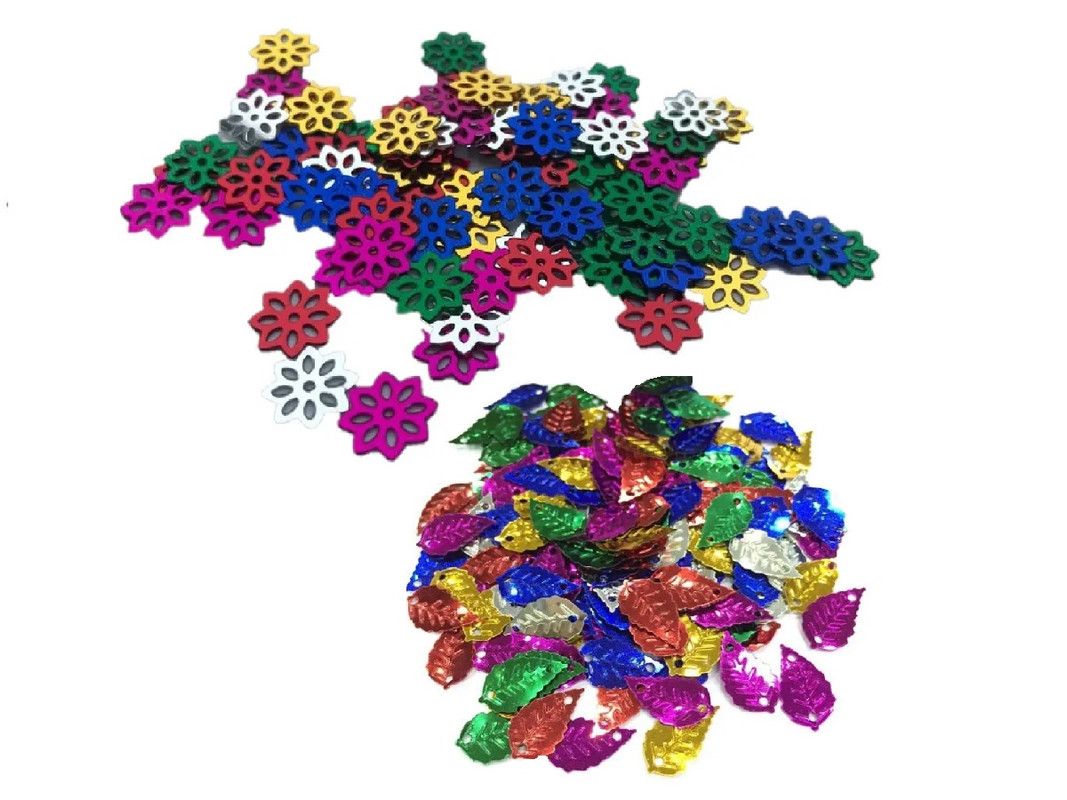 Пайетки Schreiber Листики Цветочки TZ_S-1451-1452 в инд.пакетиках 6 цветов набор 6 пакетов