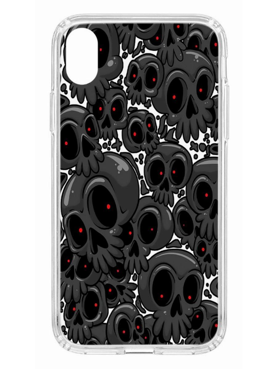 

Чехол на Apple iPhone XR Kruche Print Skull gray, Прозрачный;разноцветный;черный;белый