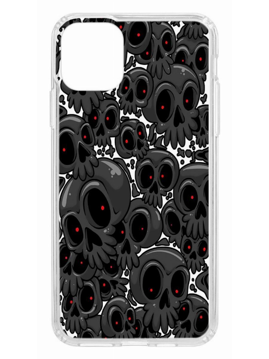 

Чехол на Apple iPhone 11 Pro Max Kruche Print Skull gray, Прозрачный;разноцветный;черный;белый