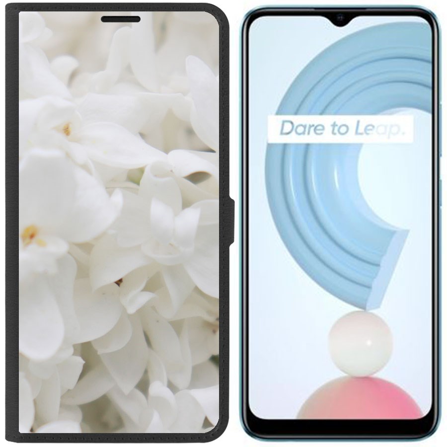 

Чехол-книжка Eco Book для Realme C21 Белые лилии, Черный