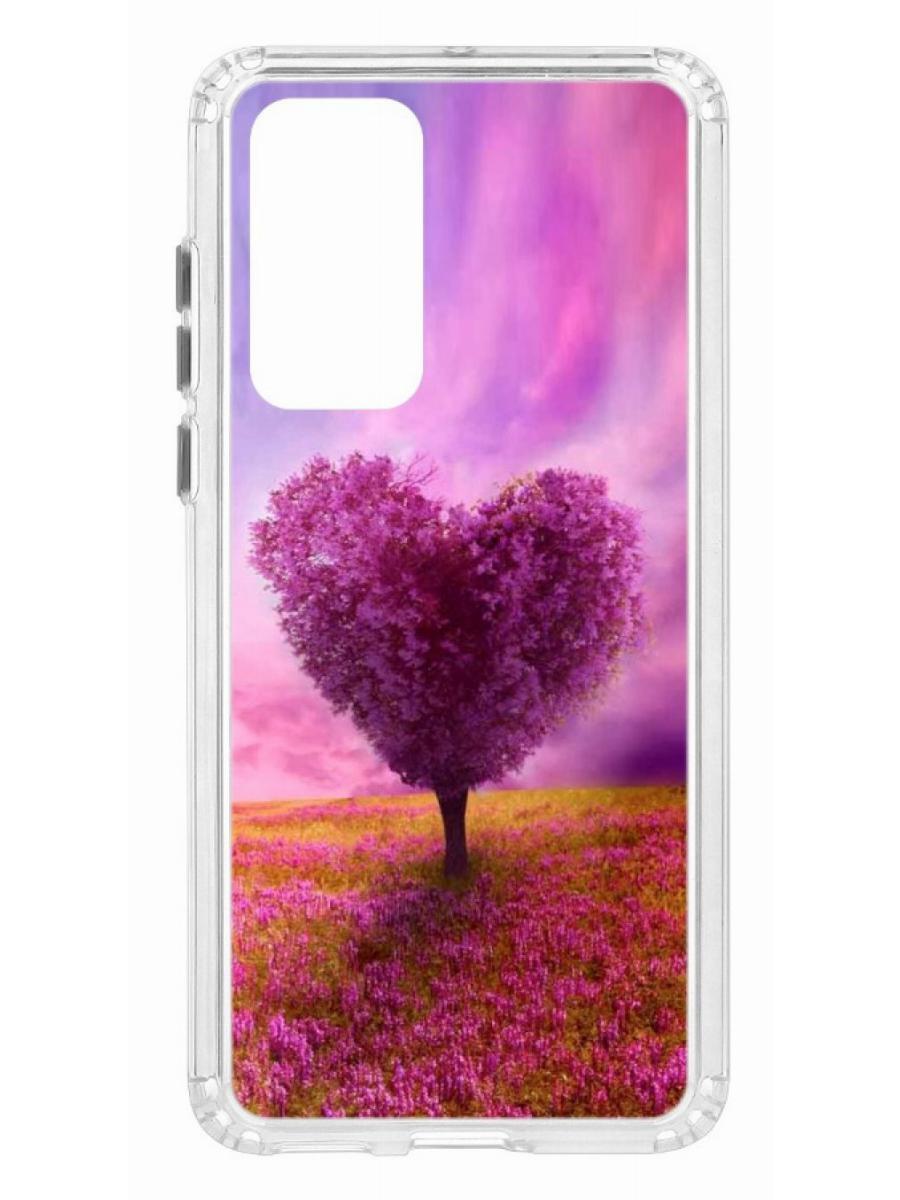 

Чехол на Huawei P40 Kruche Print Pink heart, Прозрачный;зеленый;розовый;фиолетовый