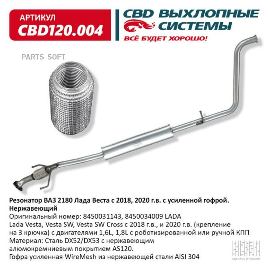 

Резонатор Лада Веста 8450031143 с 2018 г Нерж сталь усил гофра. CBD120.004