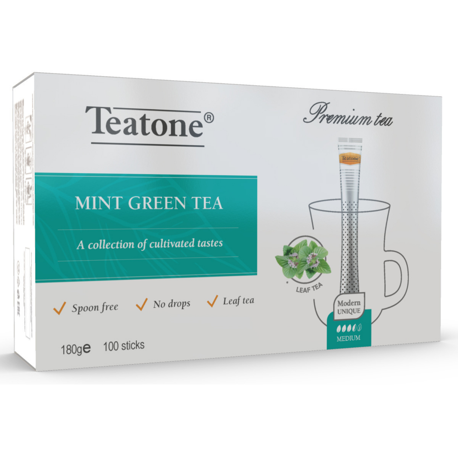 Чай зеленый с мятой TEATONE в стиках для разовой заварки, (100шт*1,8г)