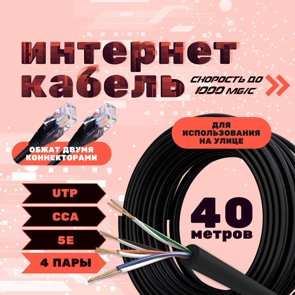LAN кабель витая пара ZDK CCA уличный 40 метров OUTCCA40 1090₽