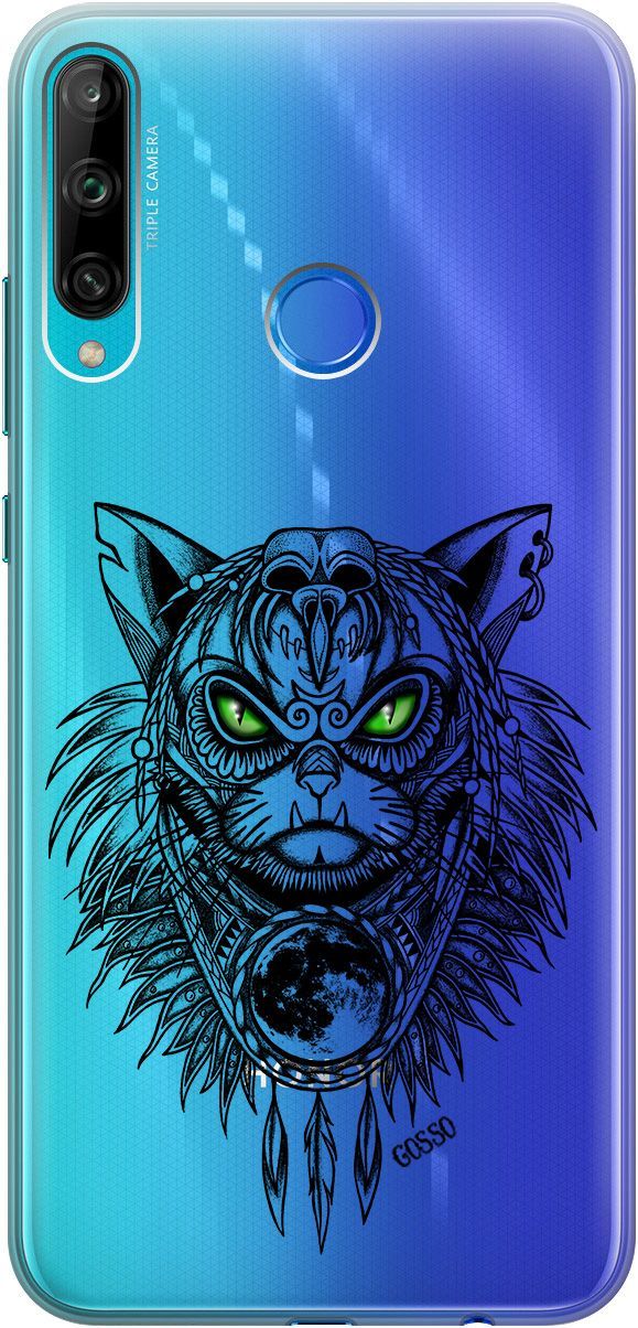 

Чехол на Honor 9C/Huawei P40 Lite E "Shaman Cat" прозрачный, Прозрачный;черный, 128