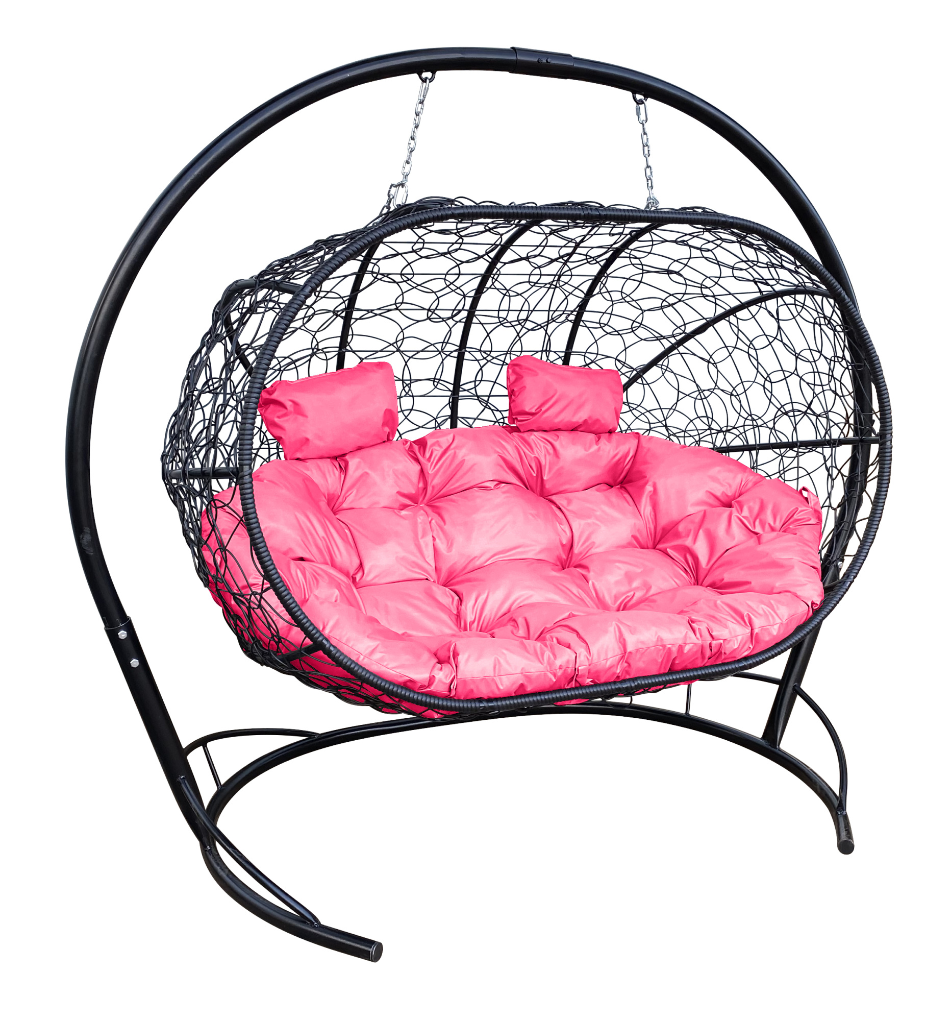 фото Подвесной диван m-group "лежебока" с ротангом чёрный, розовая подушка