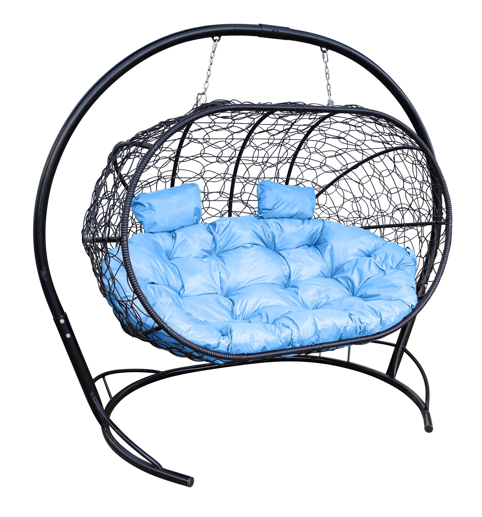 фото Подвесной диван m-group "лежебока" с ротангом чёрный, голубая подушка