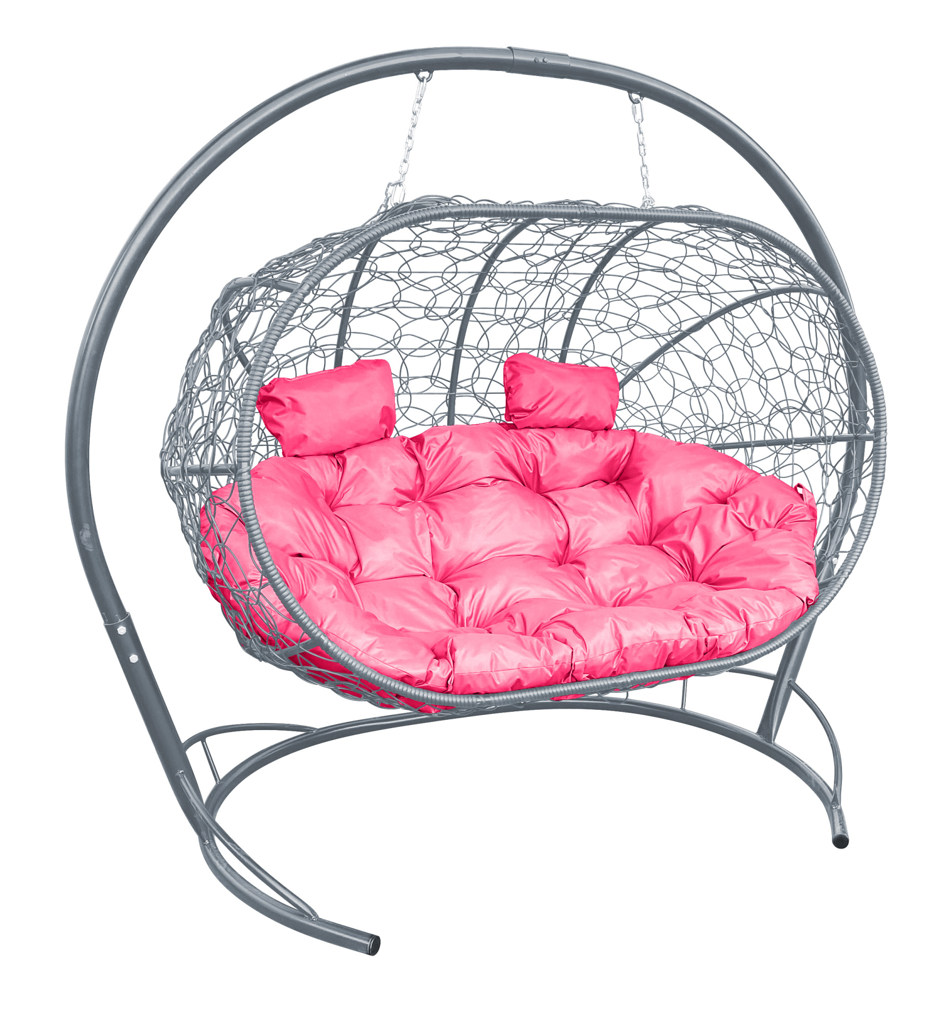 фото Подвесной диван m-group "лежебока" с ротангом серый, розовая подушка