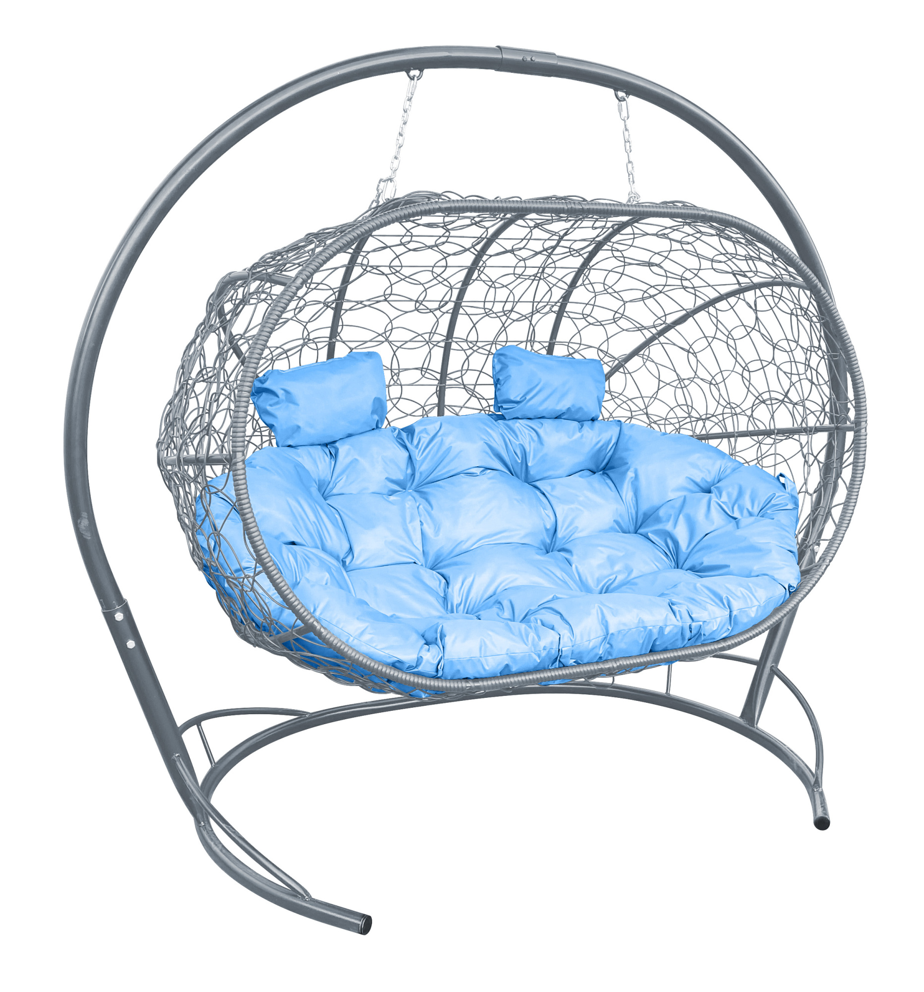 фото Подвесной диван m-group "лежебока" с ротангом серый, голубая подушка