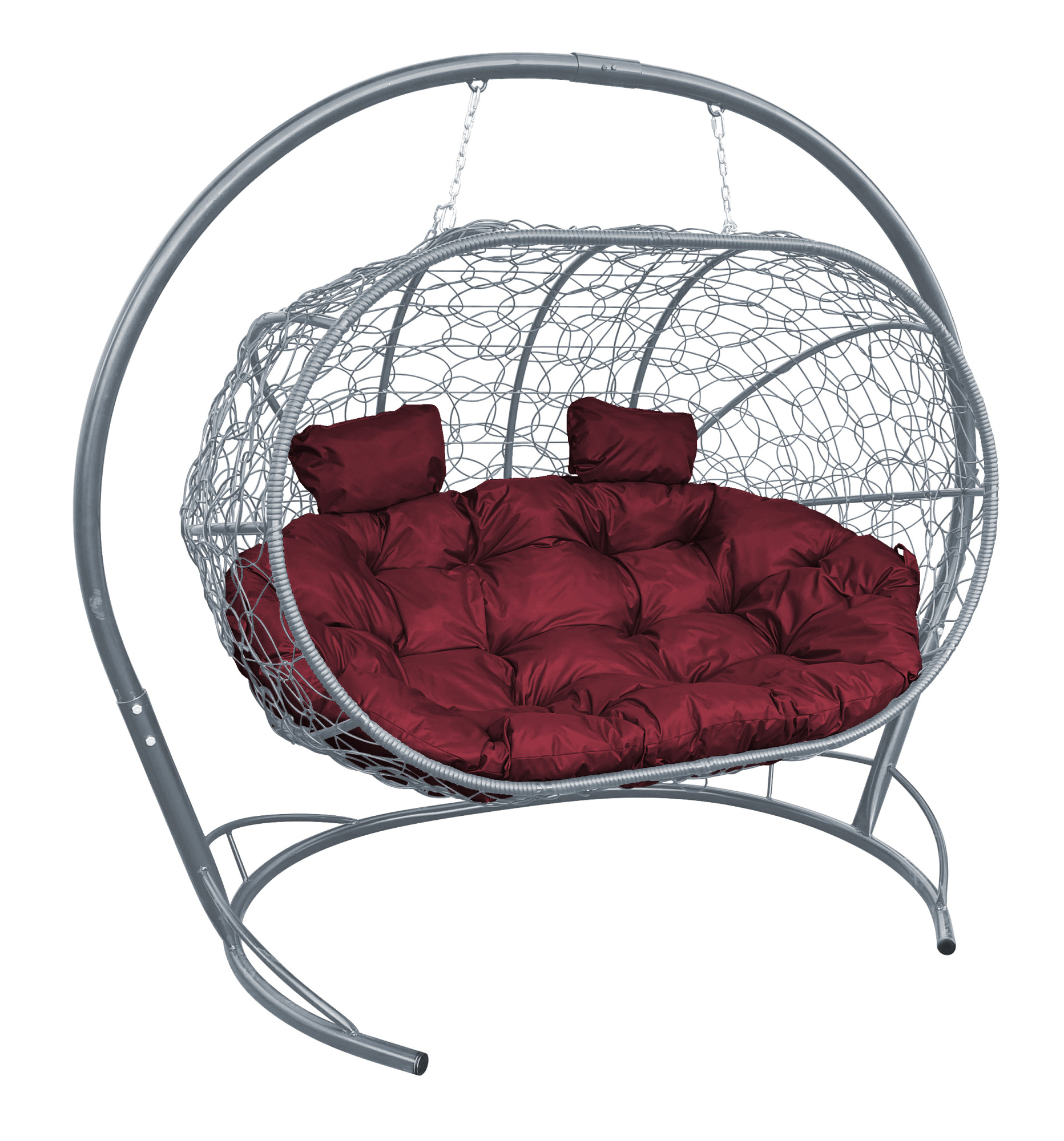 фото Подвесной диван m-group "лежебока" с ротангом серый, бордовая подушка