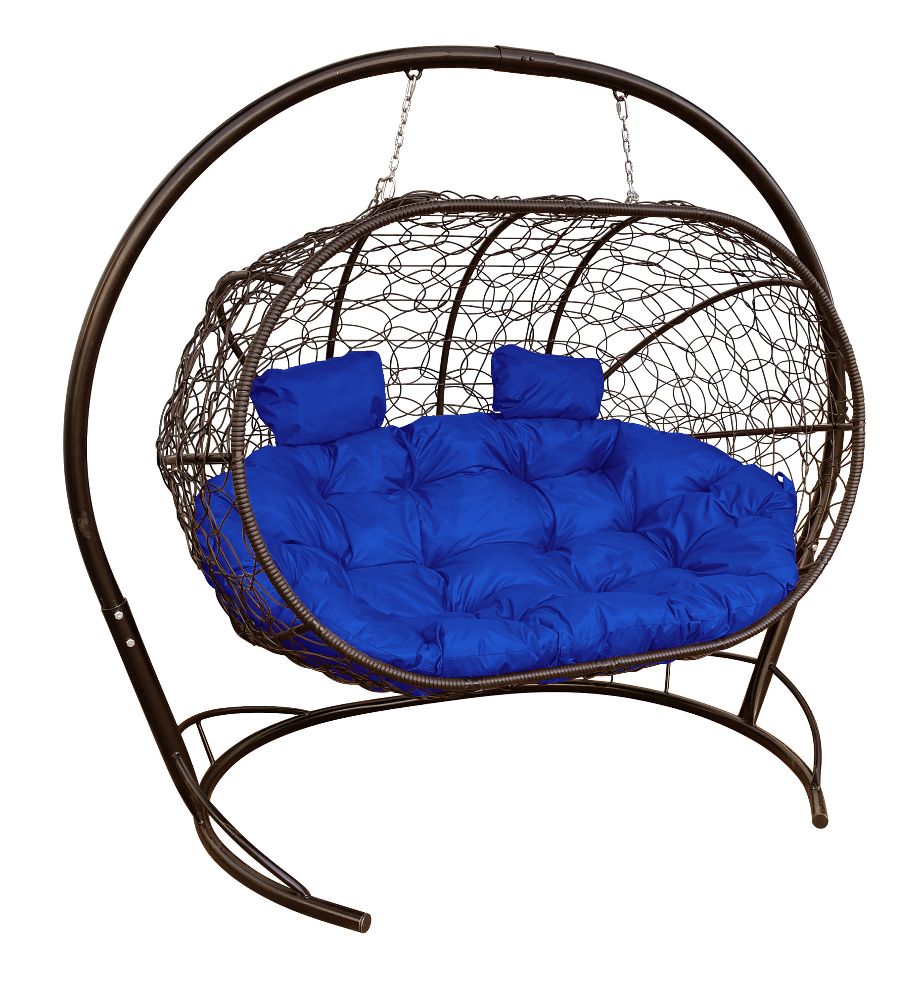фото Подвесной диван m-group "лежебока" с ротангом коричневый, синяя подушка