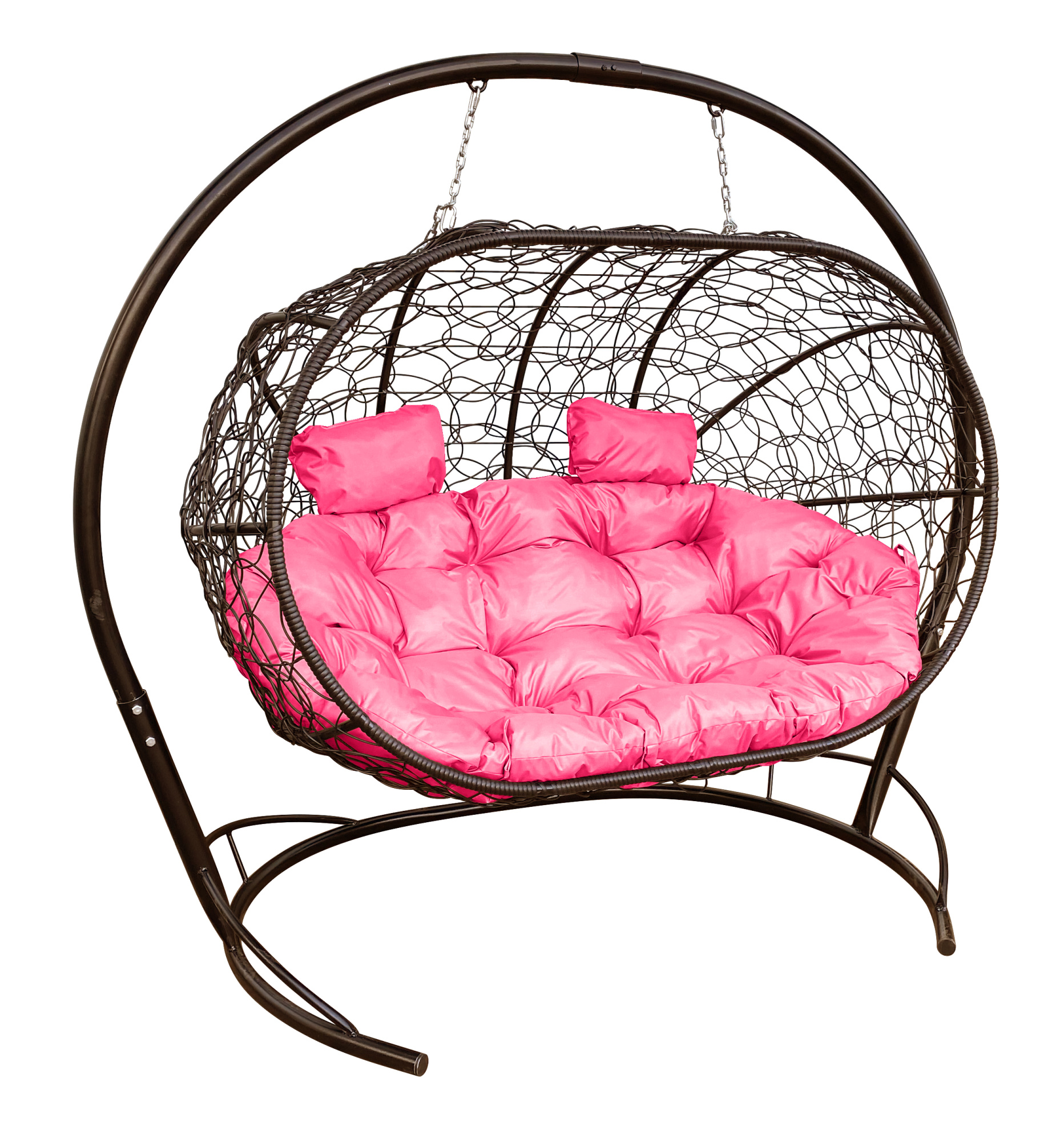 фото Подвесной диван m-group "лежебока" с ротангом коричневый, розовая подушка