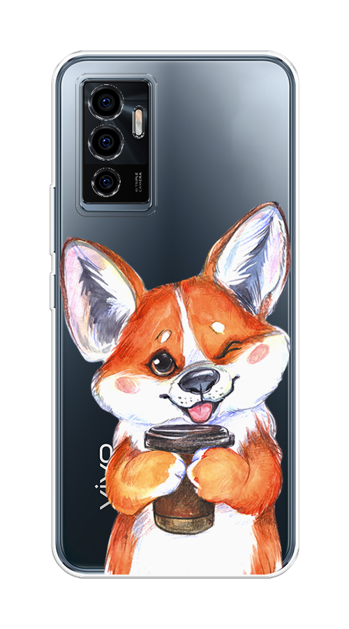 

Чехол на Vivo V23e "Корги с кофе", Оранжевый;белый, 265950-4
