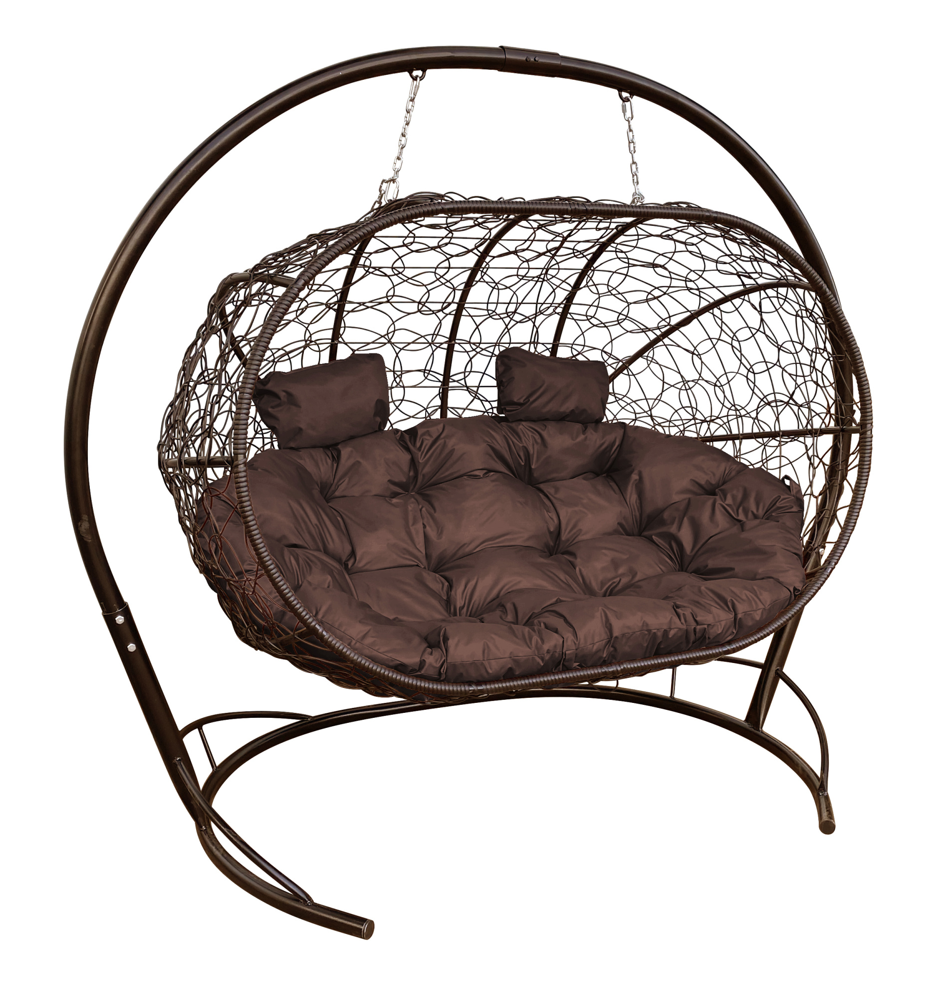 фото Подвесной диван m-group "лежебока" с ротангом коричневый, коричневая подушка