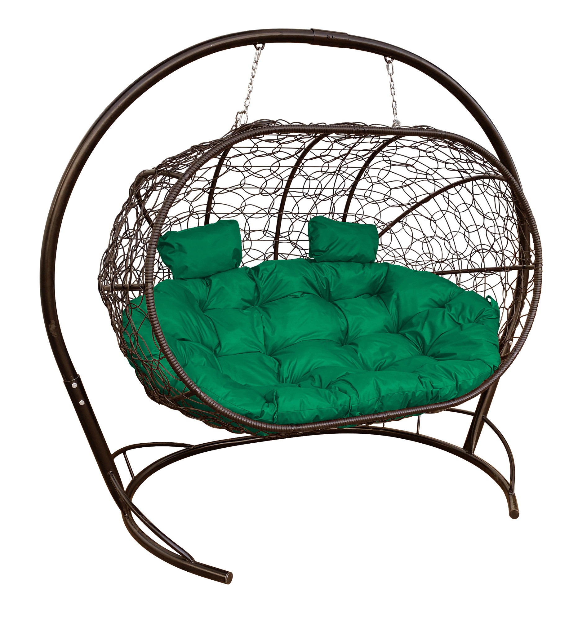 фото Подвесной диван m-group "лежебока" с ротангом коричневый, зелёная подушка