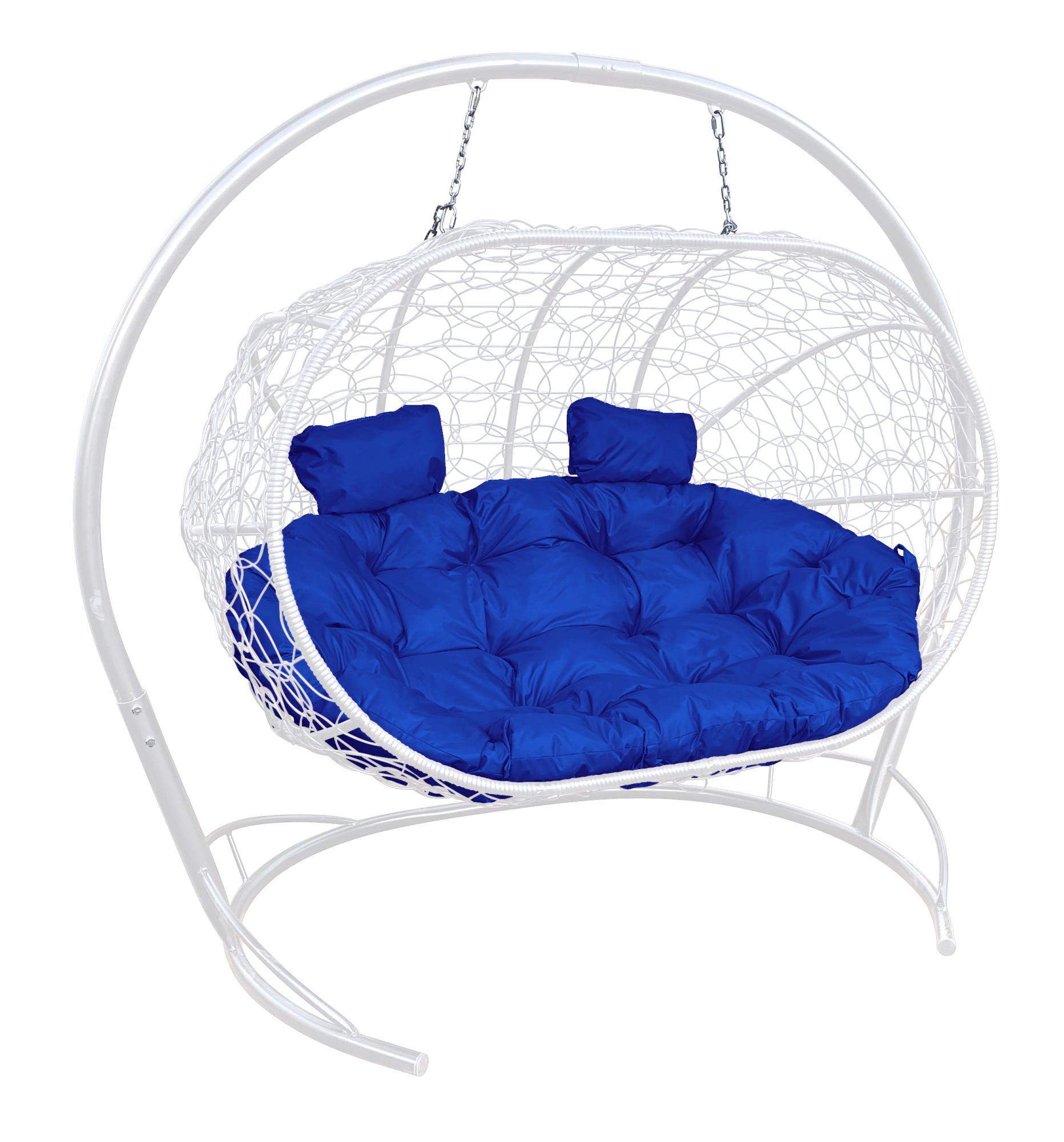 фото Подвесной диван m-group "лежебока" с ротангом белый, синяя подушка