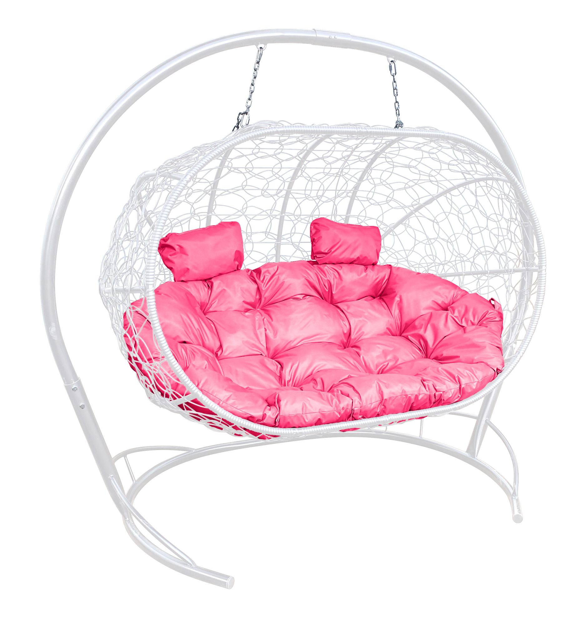 фото Подвесной диван m-group "лежебока" с ротангом белый, розовая подушка
