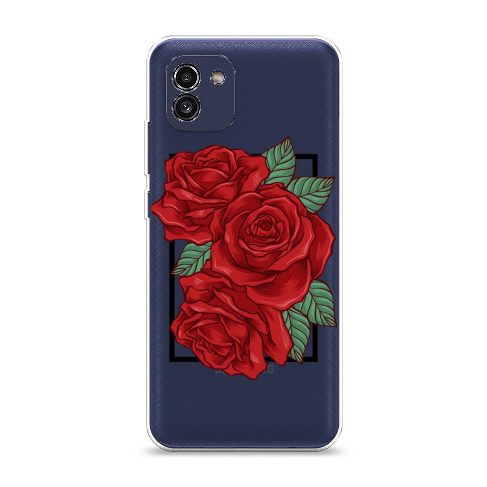 

Чехол на Samsung Galaxy A03 "Три алые розы", Красный, 2104950-2