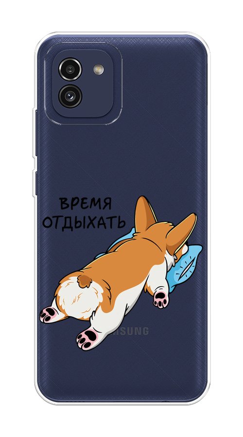 

Чехол на Samsung Galaxy A03 "Корги отдыхает", Черный;коричневый;голубой, 2104950-1