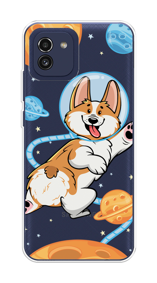 

Чехол на Samsung Galaxy A03 "Корги-космонавт", Голубой;бежевый;белый, 2104950-1