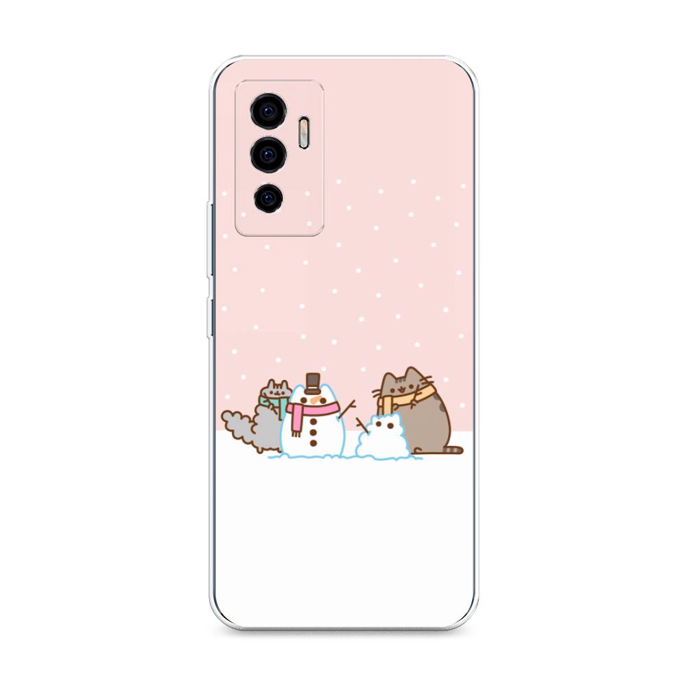 

Чехол на Vivo V23e "Котики в снегу", Розовый;белый;серый, 265950-5
